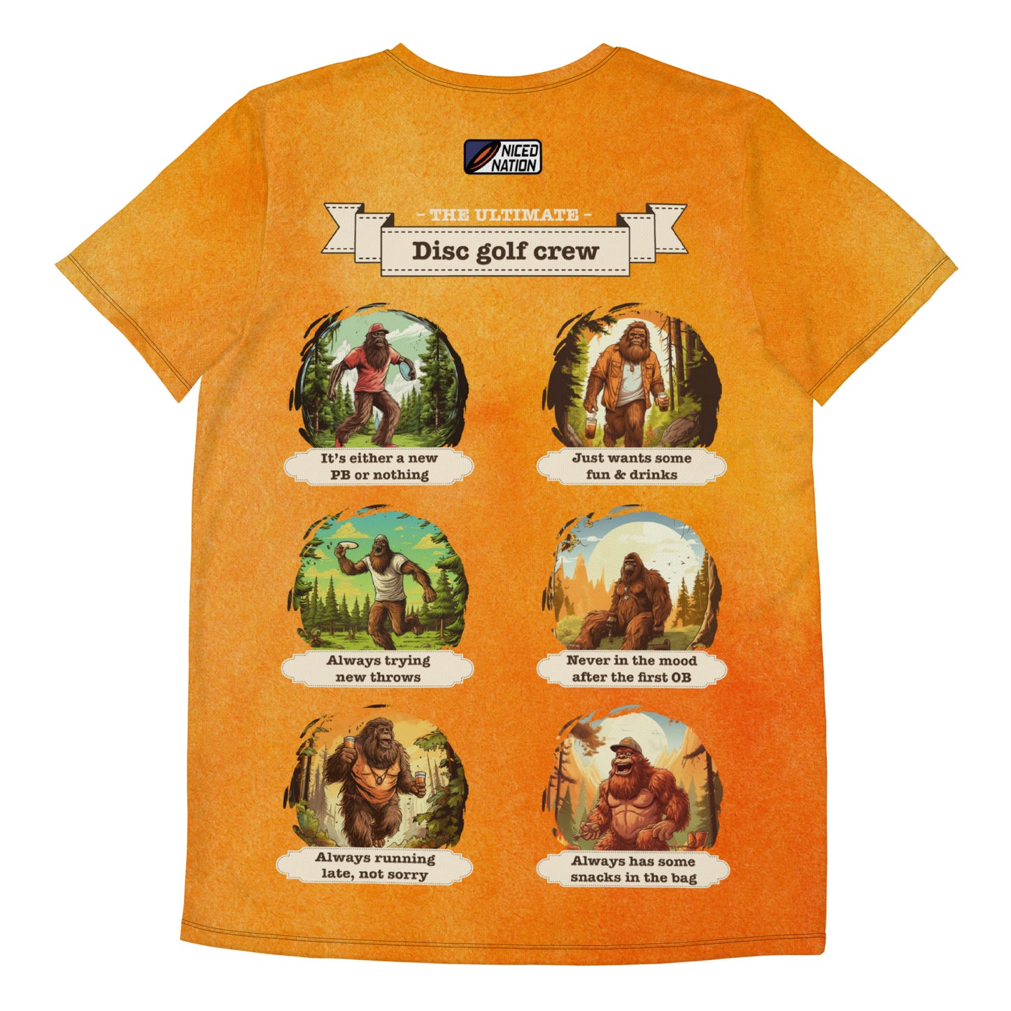 Athletic Disc Golf Shirt - "Sasquatch Crew Orange" design
