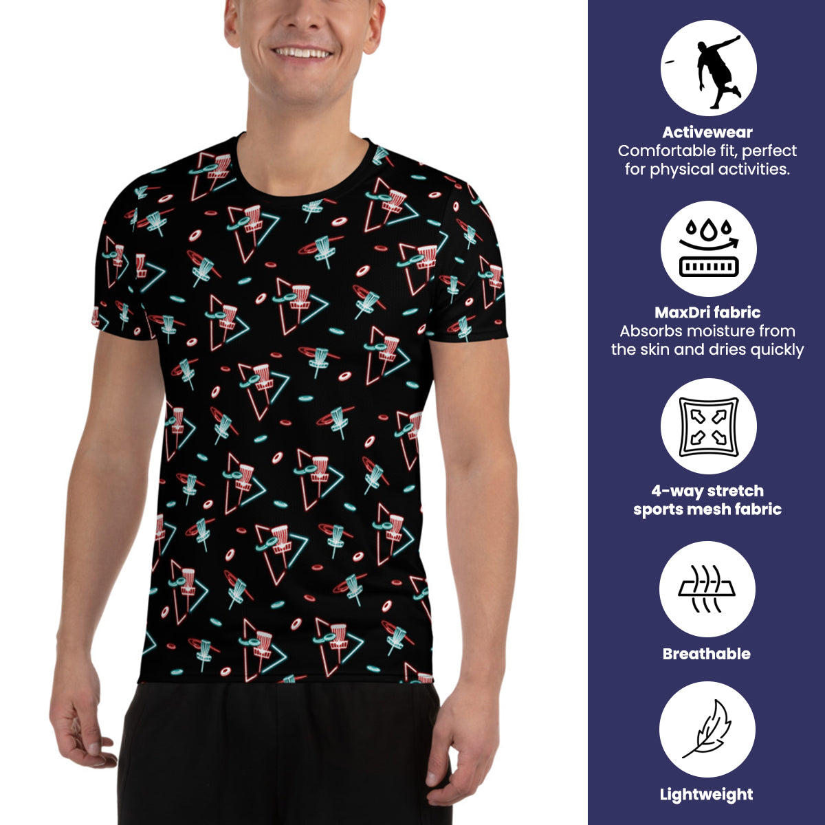 Athletic Disc Golf Shirt - "Neon Baskets" design