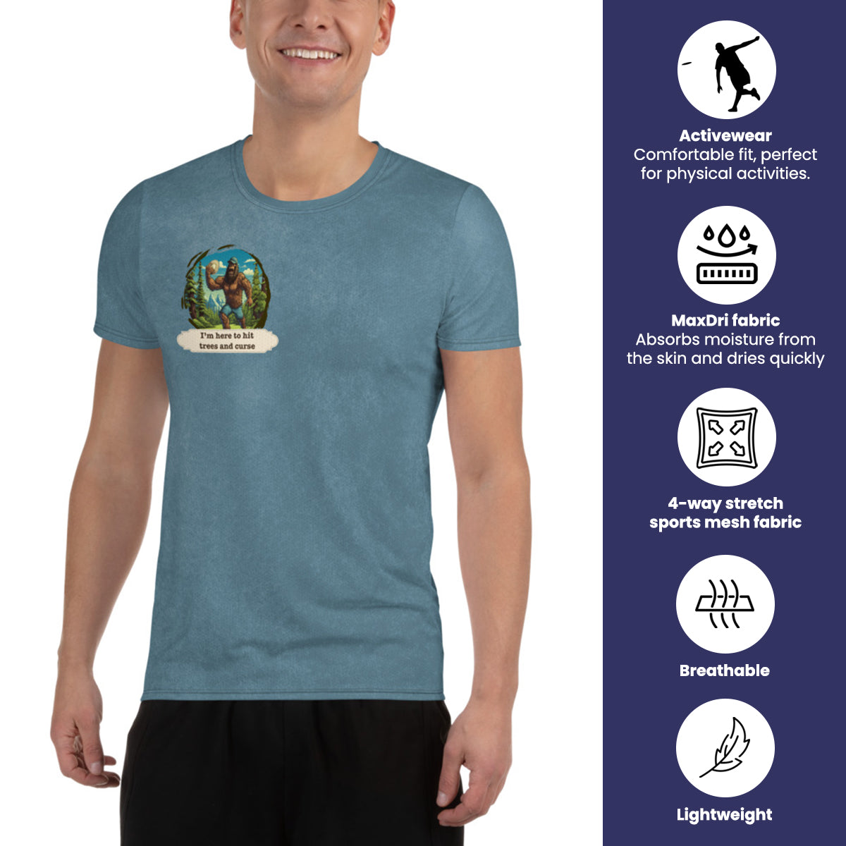 Athletic Disc Golf Shirt - "Sasquatch Crew Blue" design