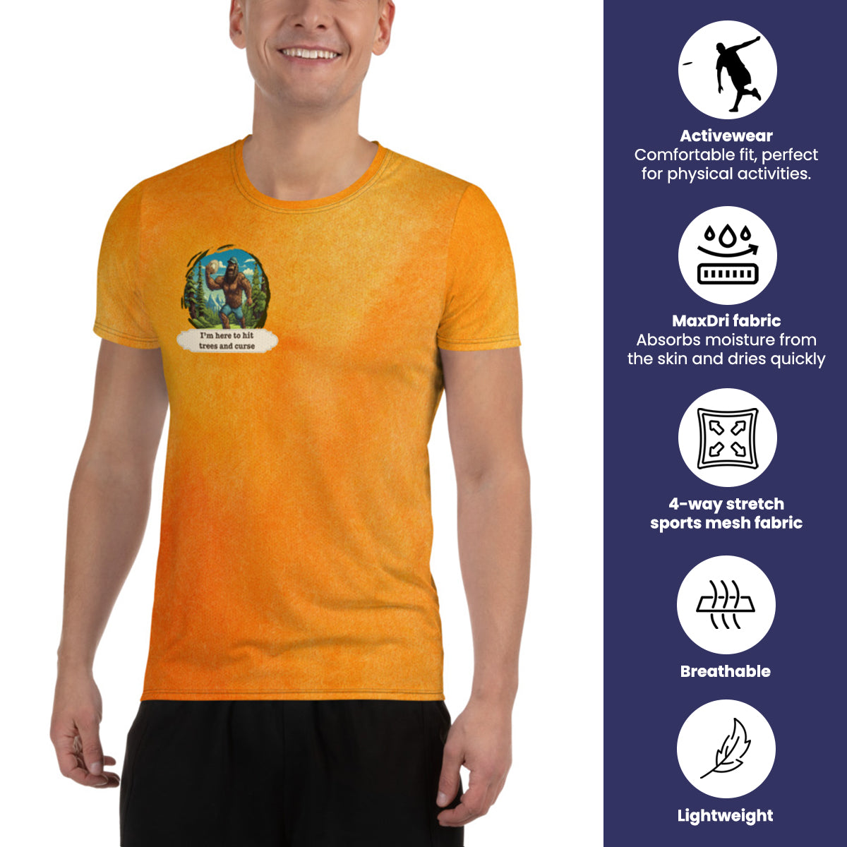 Athletic Disc Golf Shirt - "Sasquatch Crew Orange" design