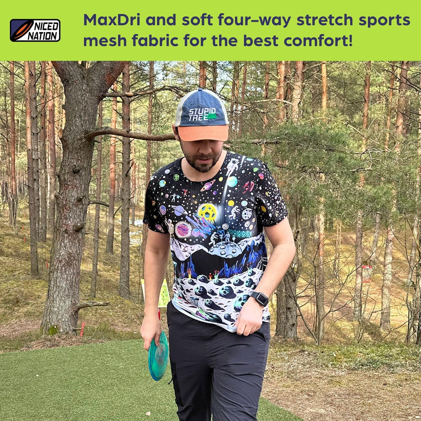 Athletic Disc Golf Shirt - "Lunar Landing" design