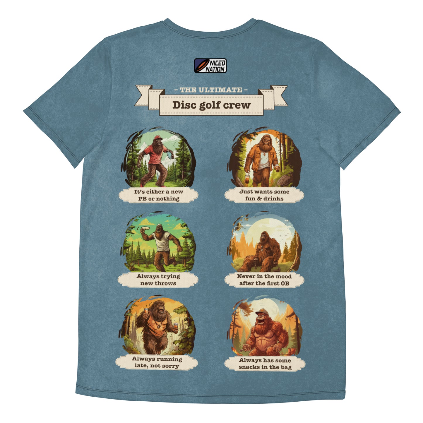 Athletic Disc Golf Shirt - "Sasquatch Crew Blue" design